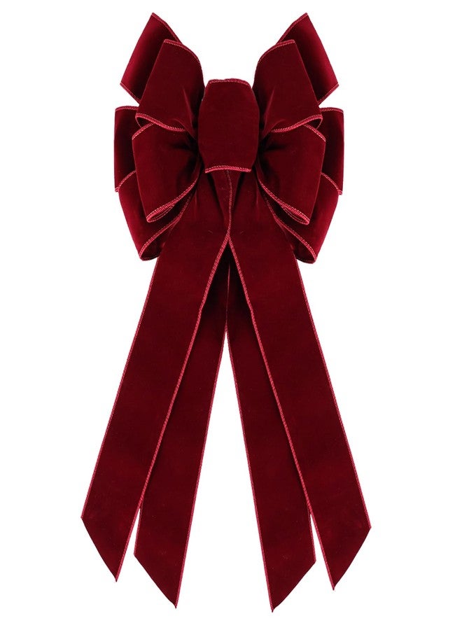Ftuuo Large Burgundy Velvet Christmas Wreath Bow, 11 * 21" Xmas Premade Vintage Red Velvet Bow for Wreaths for Indoor Outdoor Tree Topper Door Garland Holiday Party Winter Decor - Image 1